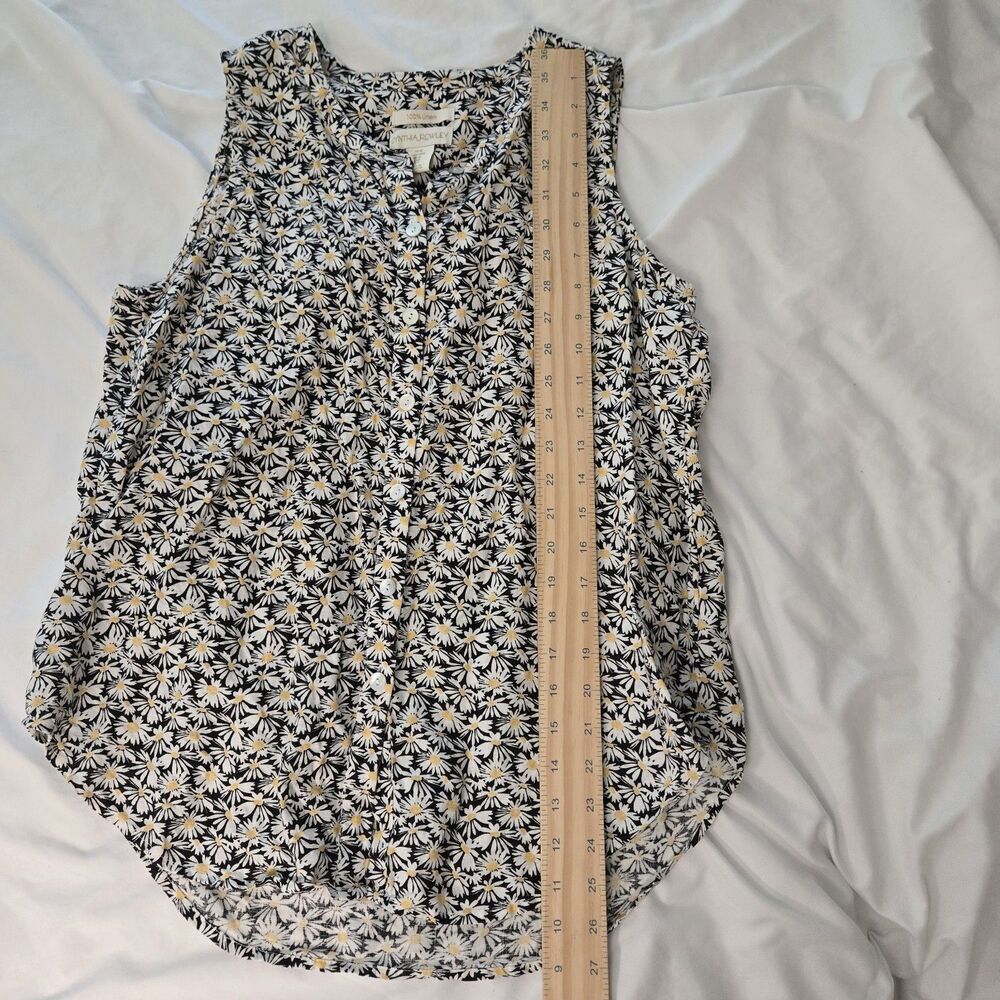 Vintage Cynthia Rowley Shirt Womens 100% Linen Floral Button Tank Top Cottage M - Picture 7 of 7